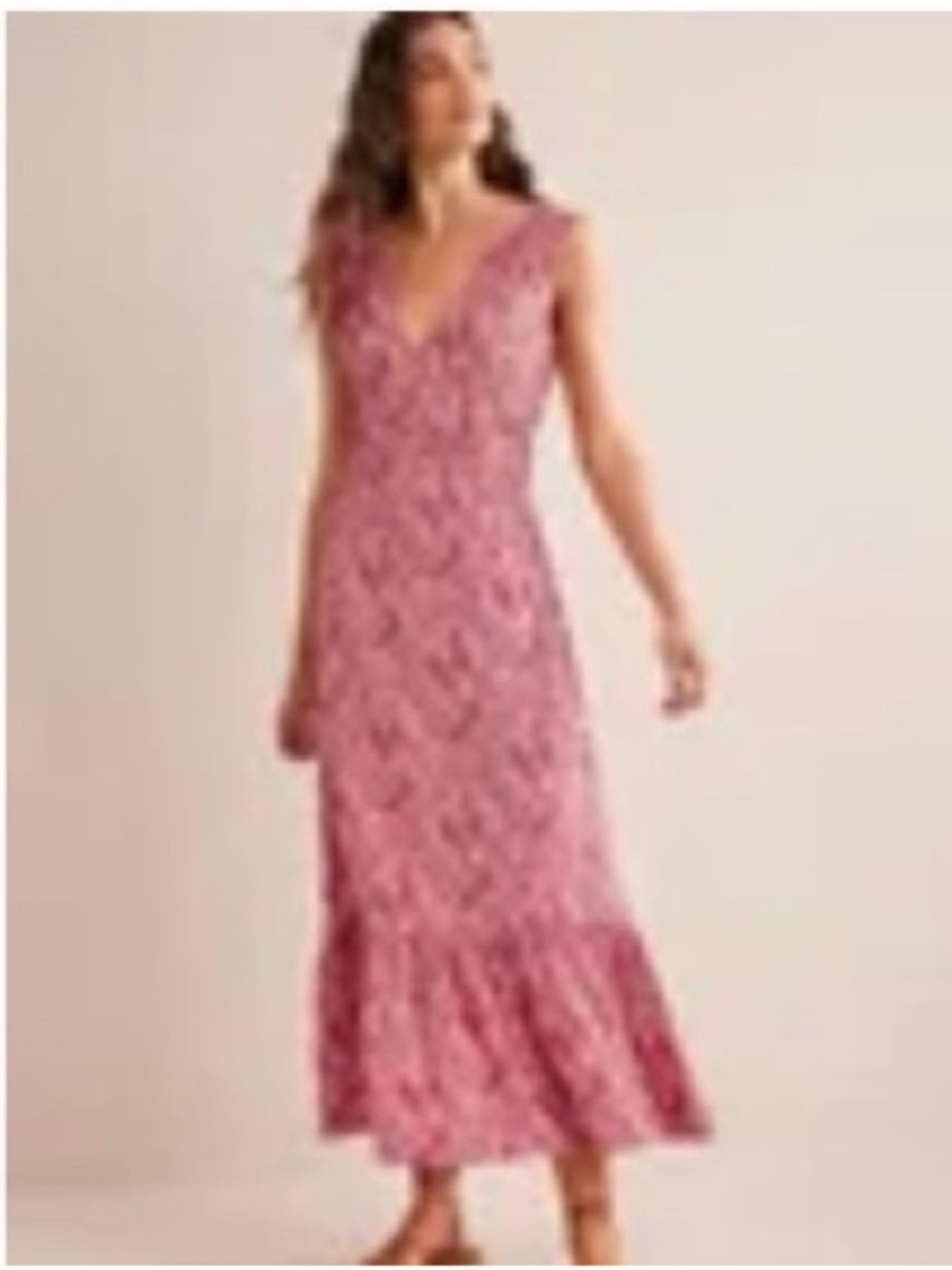 Boden Smocked Jersey Maxi Dress, Pink Sherbert, Paisley Bloom, US 6R